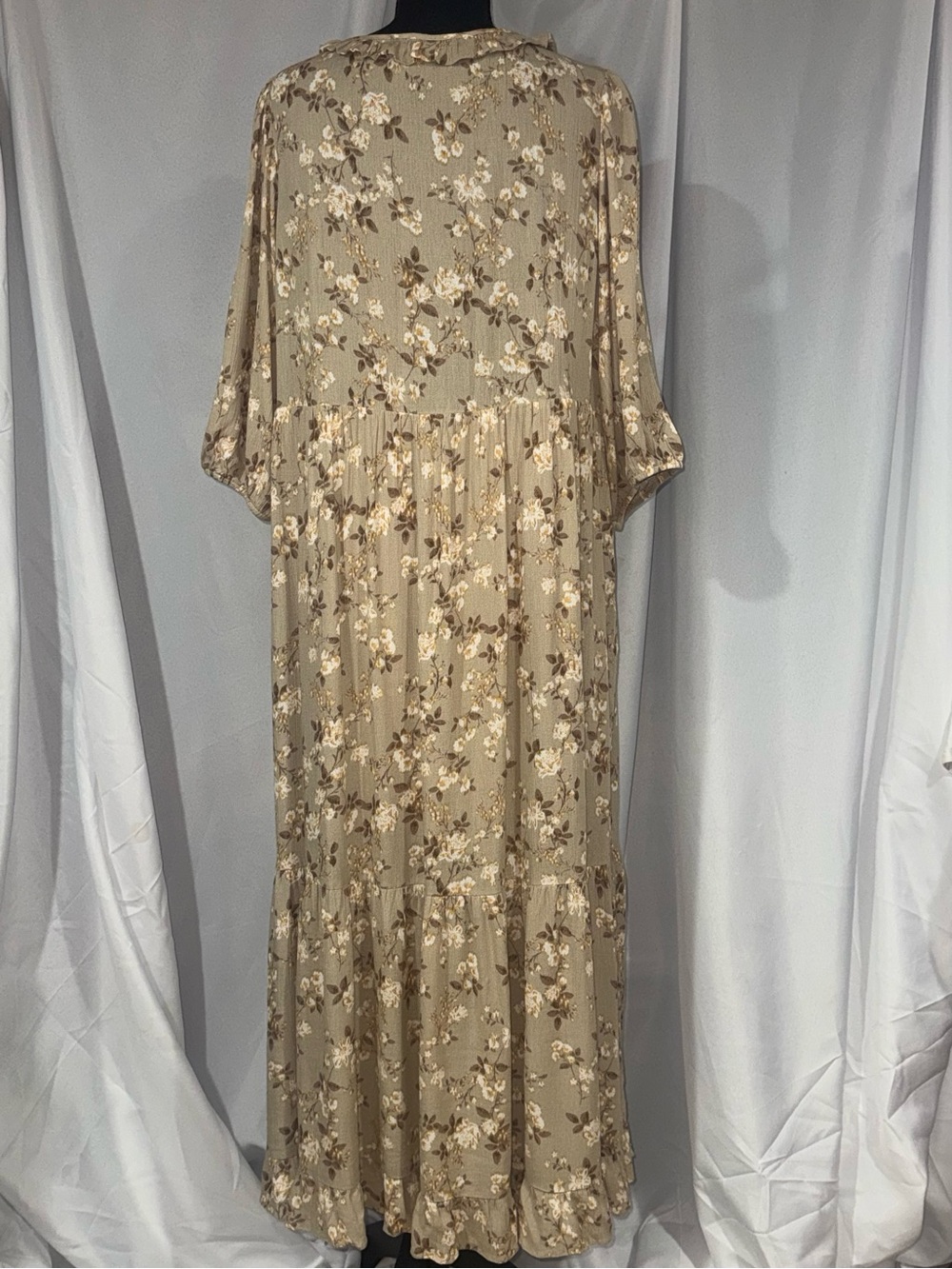 Neutral Floral Tiered Maxi Dress in Beige - Picture 2 of 9